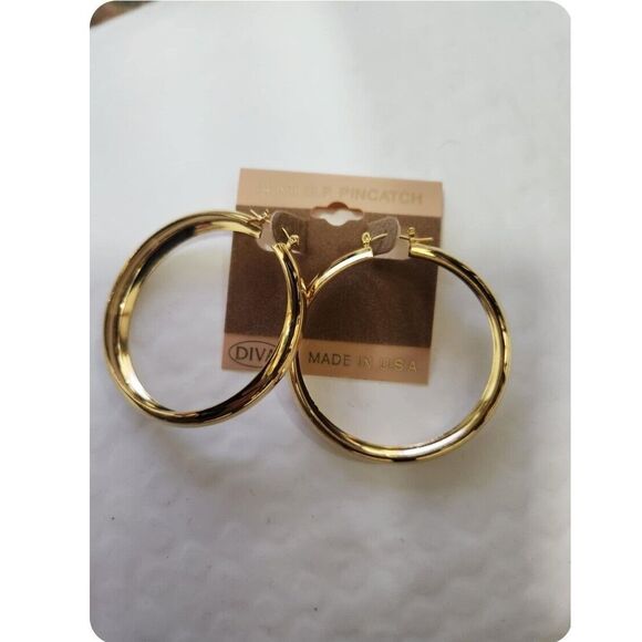 NEW 14 K GOLD FILLED PINCATCH Hoop EARRINGS 2 IN - Picture 6 of 7